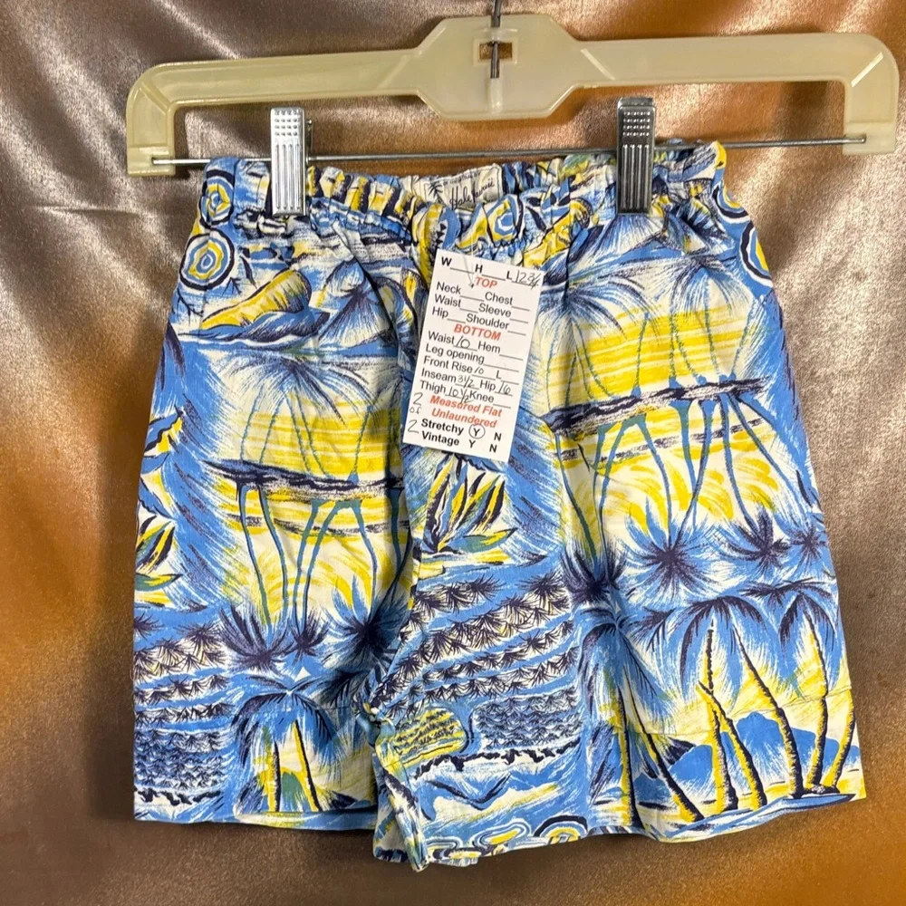 Vintage 50’s Hawaiian‎ Floral Blue and Yellow Childs Shorts set box G